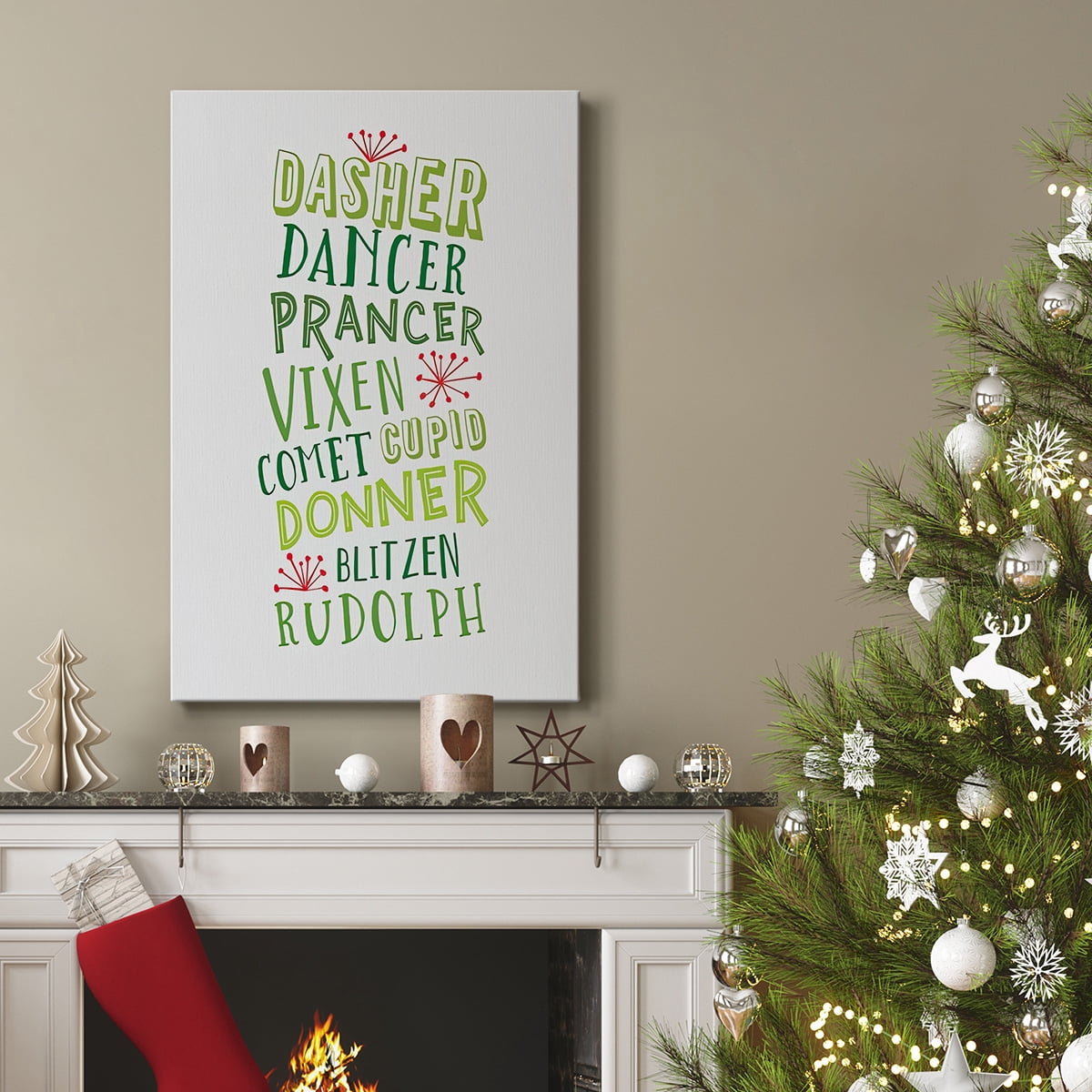 Reindeer Names - Green- Gallery Wrapped Canvas