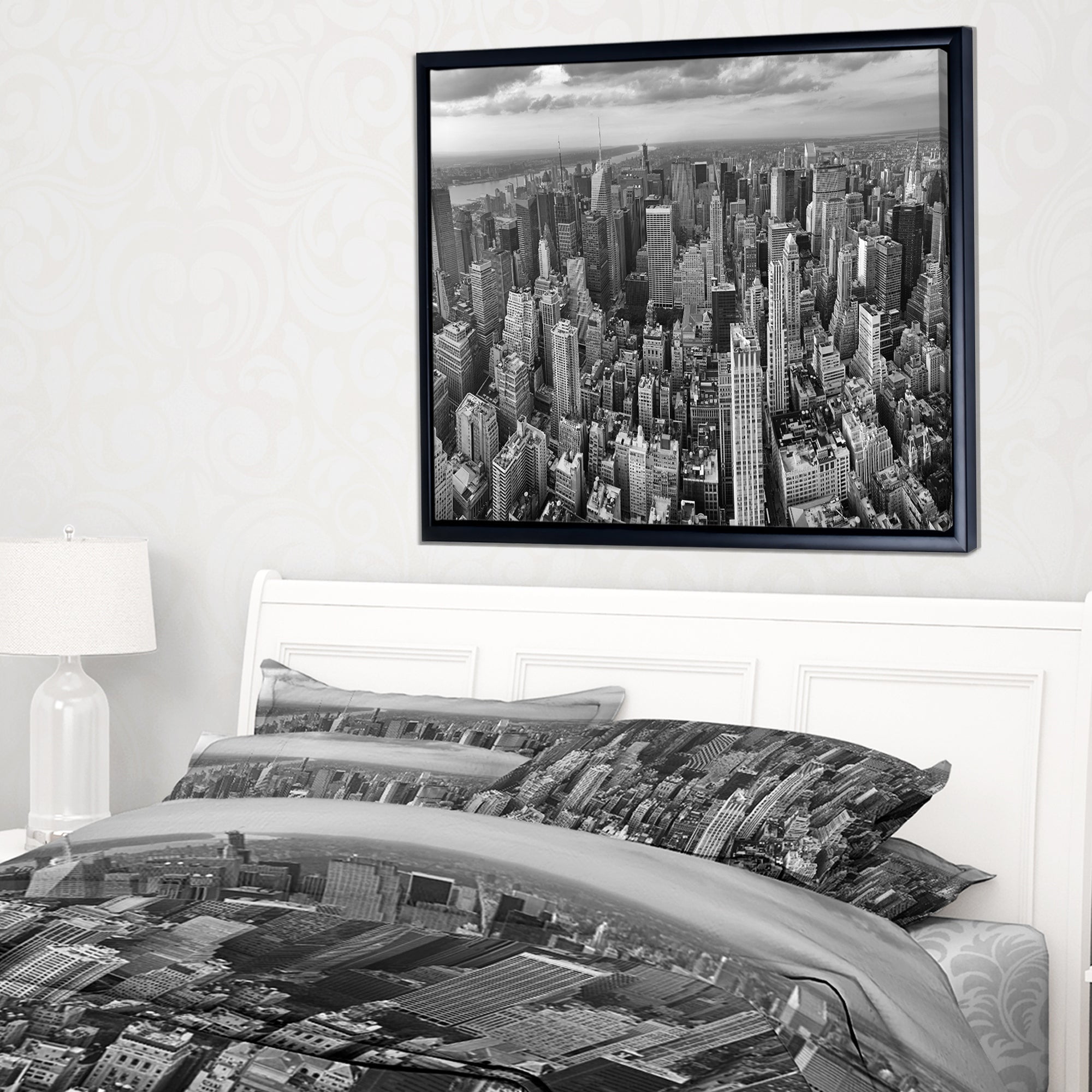 Design Art Panoramic Aerial View of Manhattan Framed Canvas Art Print