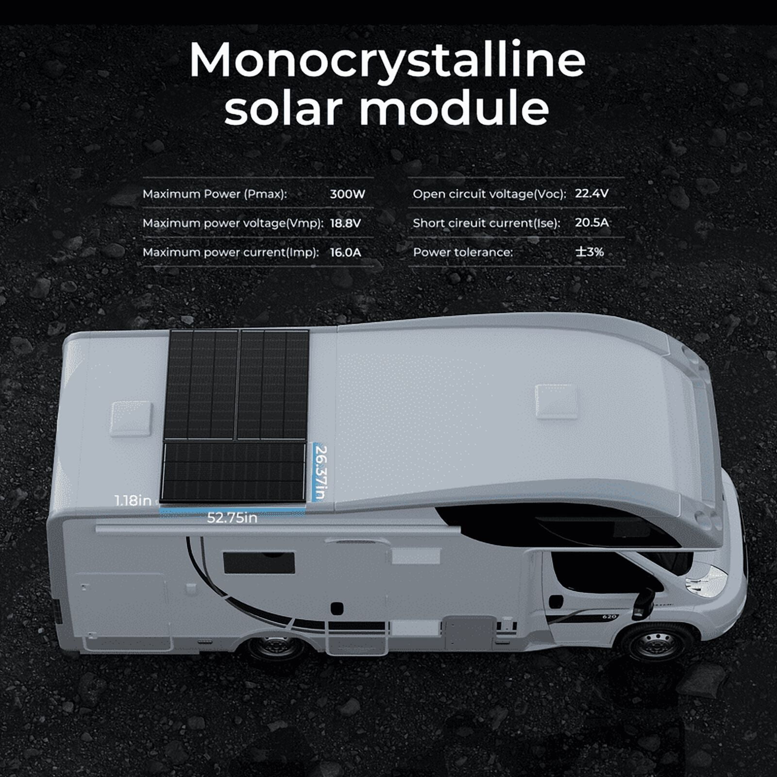 WERCHTAY 300W Monocrystalline Solar Panel, 18BB N-Type 12/24V 25% High Efficiency PV Modules, for Rooftop, RV, Farm, Trailer, Home Off-Grid System