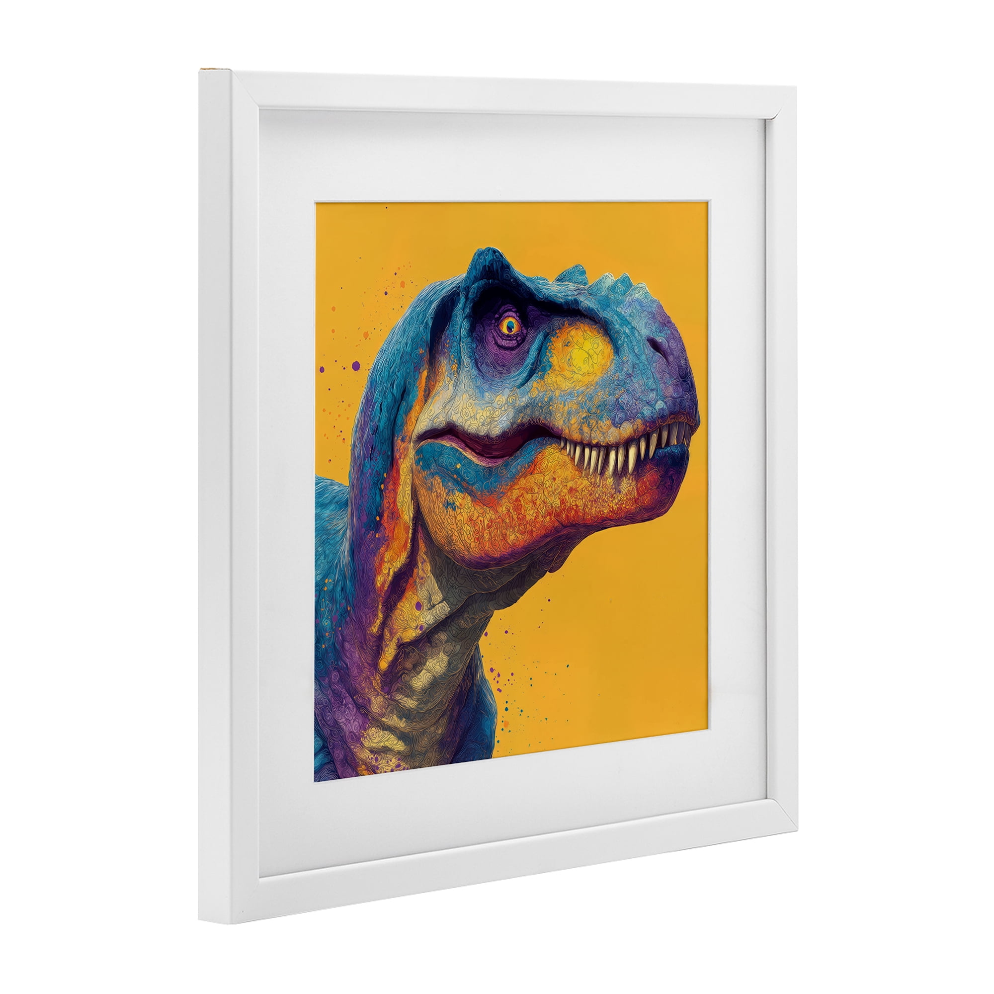 Stupell Industries Vibrant T-Rex Portrait White Framed Print Under Glass, design by Wumples