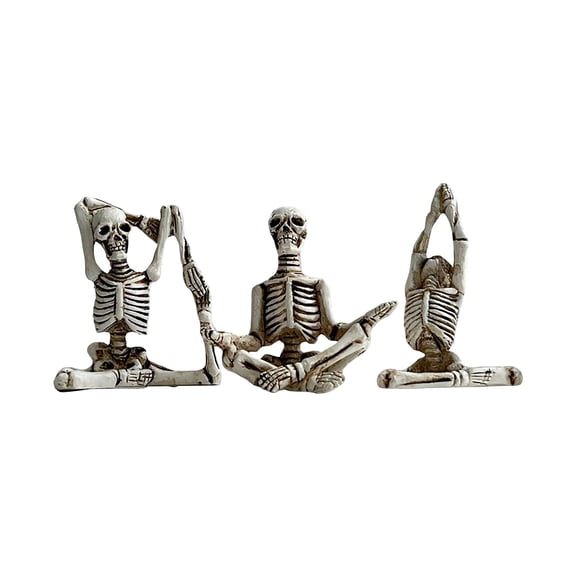 Yoga Skeleton Resin Cute Figures Set, Hand-Painted Spooky Home Decor Figurines, Halloween Gifts for Desk Shelf Display