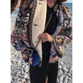 thumbnail image 6 of Womens Causal Cropped Quilted Long Sleeve Padded Jackets Floral Printed Open Front Puffer Coat Black M, 6 of 9