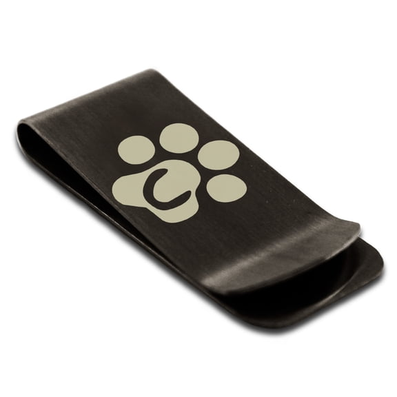 Stainless Steel Letter C Initial Cat Dog Paws Monogram Engraved Engraved Money Clip Credit Card Holder
