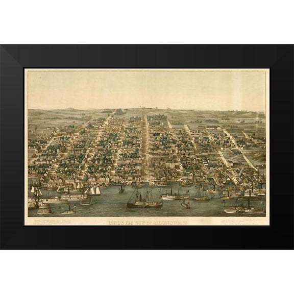 Vintage Places 14x10 Black Modern Framed Museum Art Print Titled - Birds Eye View of Alexandria Virginia 1863