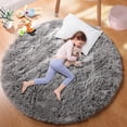 thumbnail image 1 of Xiao Hua Alfombra redonda gris de 1 pieza, 47 × 47 cm - Alfombra lavable, alfombra suave para dormitorio, alfombra antideslizante para sala de estar, alfombra redonda de interior, alfombra duradera., 1 of 2