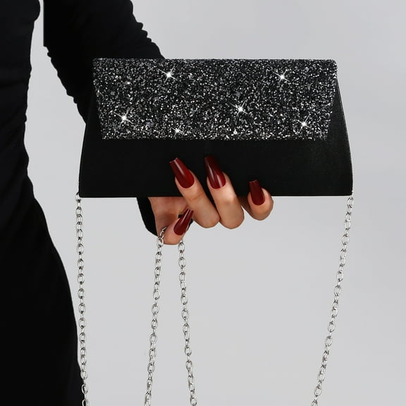 Jaucin Black shiny women's clutch bag, black flap clutch bag, formal evening bag, wedding handbag, prom party crossbody bag