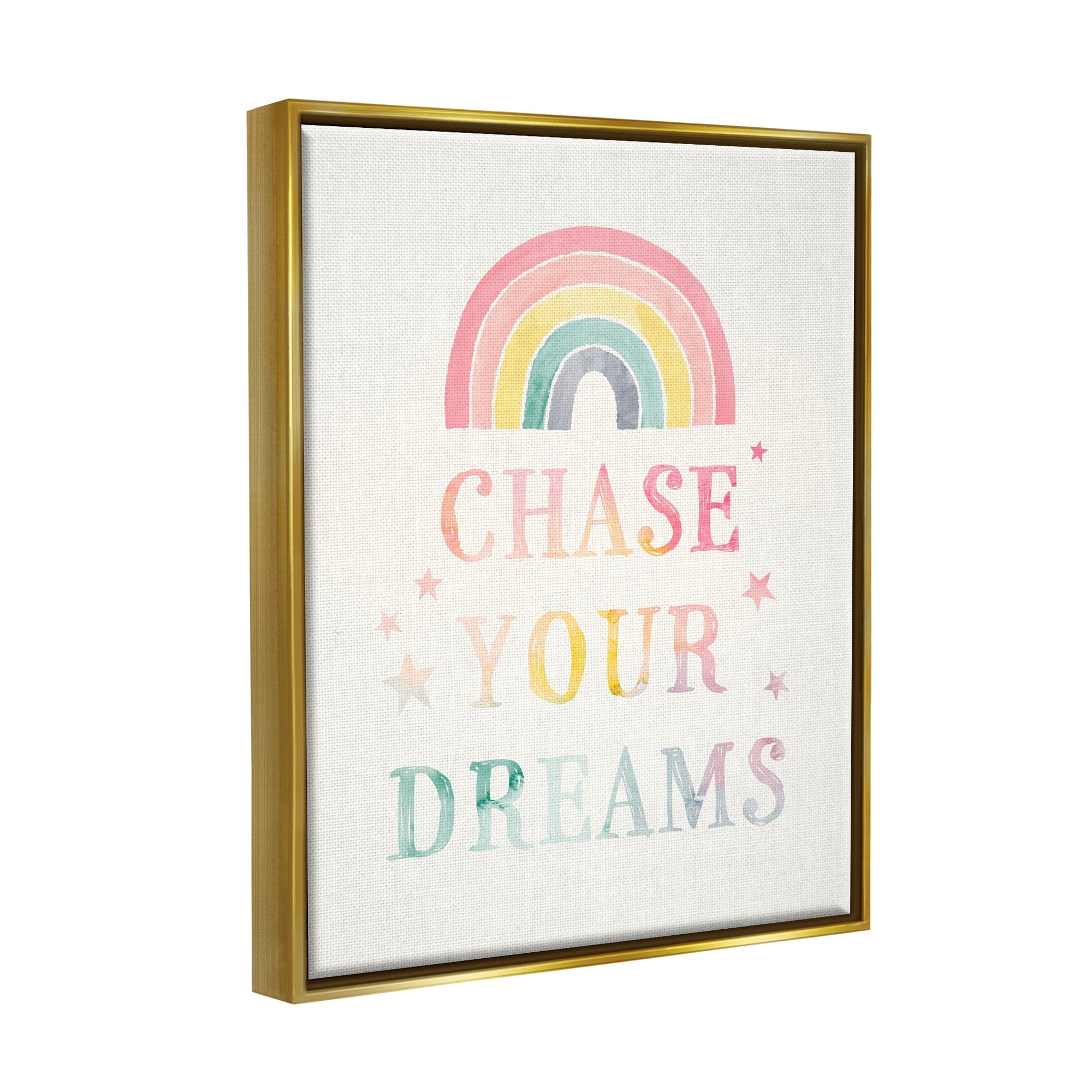 Stupell Industries Chase Your Dreams Starry Rainbow Watercolor Detail Graphic Art Metallic Gold Floating Framed Canvas Print Wall Art, Design by Victoria Barnes