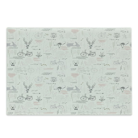 Indie Cutting Board, Minimalist Pattern with Trees Foliage Deer Rabbit Fox Bear, Decorative Tempered Glass Cutting and Serving Board, Large Size, Vermilion Pale Grey, by Ambesonne