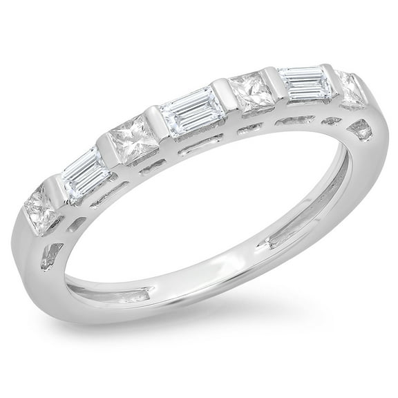 Dazzlingrock Collection 0.60 Carat (ctw) 14K Princess & Baguette Diamond Ladies Wedding Stackable Band, White Gold, Size 5