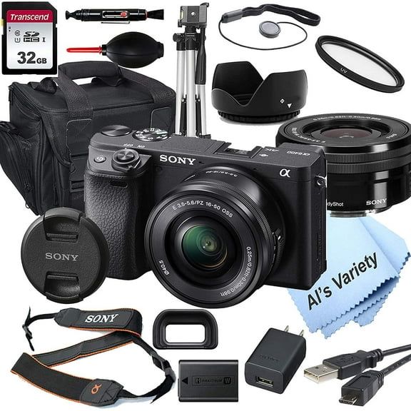 Sony Alpha a6400 Mirrorless Digital Camera with 16-50mm Lens  32GB Card, Tripod, Case, and More 18pc Bundle
