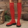 thumbnail image 2 of Lovzfmll Knee High Boots Women, Over The Knee Sock Boots Stretch Chunky Heel, Chunky Mid Heel Round Toe Chelsea Boots Casual Fall Red Boots, 2 of 9