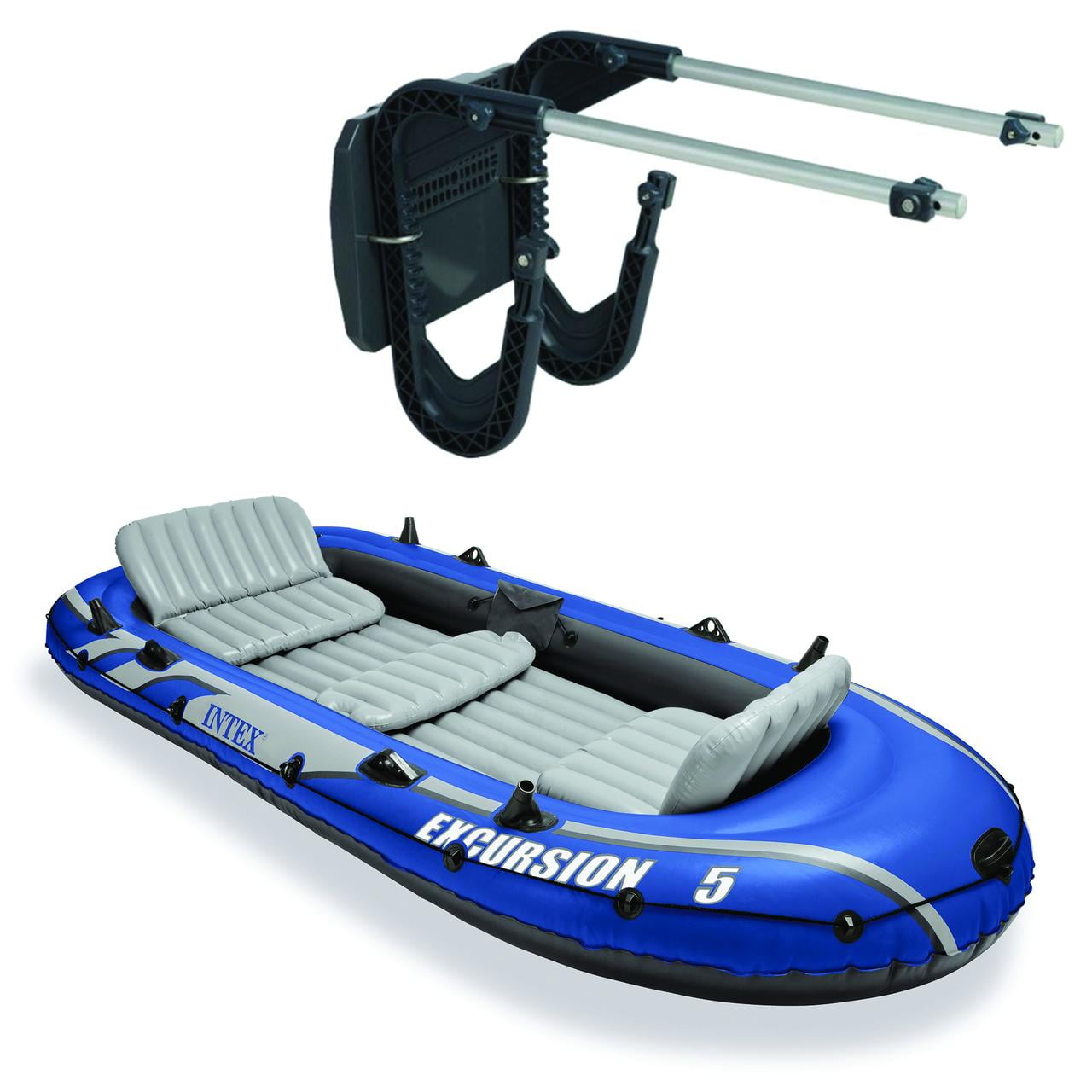 Intex 5 Person Inflatable Fishing Boat Set with 2 Oars Air Pump with Mount Kit 