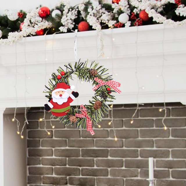 Guirnalda colgante para árbol de Navidad, adorno navideño, accesorios de , guirnalda de pared, Mini corona decorativa de Navidad, decoraciones navideñas Papá Noel BLESIY Mini corona navideña