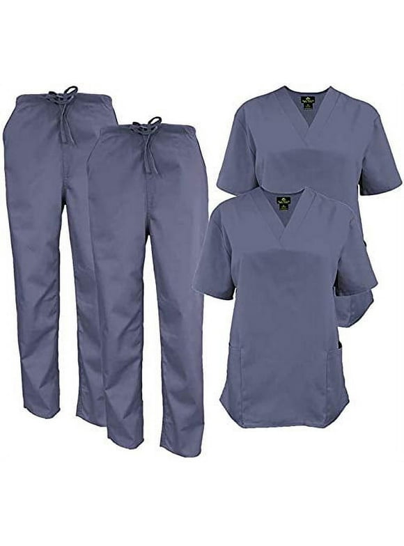 M&M SCRUBS Women Scrub Set V-Neck Medical Scrub Tops and Drawstring Pants - Pack of 2 Set (Pewter Charcoal, 5X-Large)