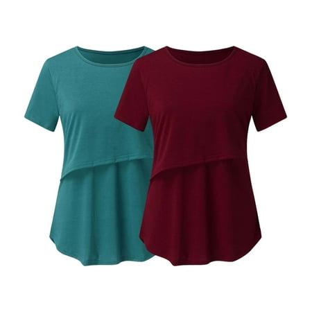 

Awdenio Clearance Pregnant Women s Blouse Nursing Solid Color Short Sleeve Round Neck Breastfeeding T-Shirt