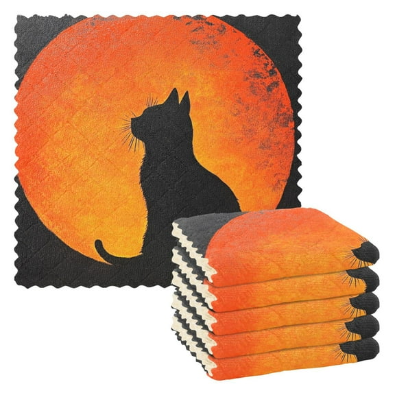 6 Pieces of Kitchen Towels 11x11Inch Kitchen Dish Cloths Kitchen Dish Towels Reuseable Cleaning Cloths Moonlit Cat