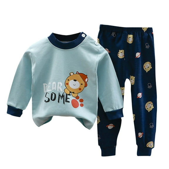 Vunhao Toddler Boys and Girls Outfit Sets, Long Sleeve Crewneck Thermals and Cute Print Sleepants Cotton Boys and Girls 2Pc on Sale Light Blue Size 6M-6T