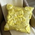 thumbnail image 4 of Pillow Case Zip, Yellow Throw Pillow Cover, Ribbon Rose Flower & Sequins Floral Theme Throw Pillow Cover, 14x14 inch (35x35 cm) Throw Pillow Cover, Silk Pillow - Creamy Yellow Roses, 4 of 10