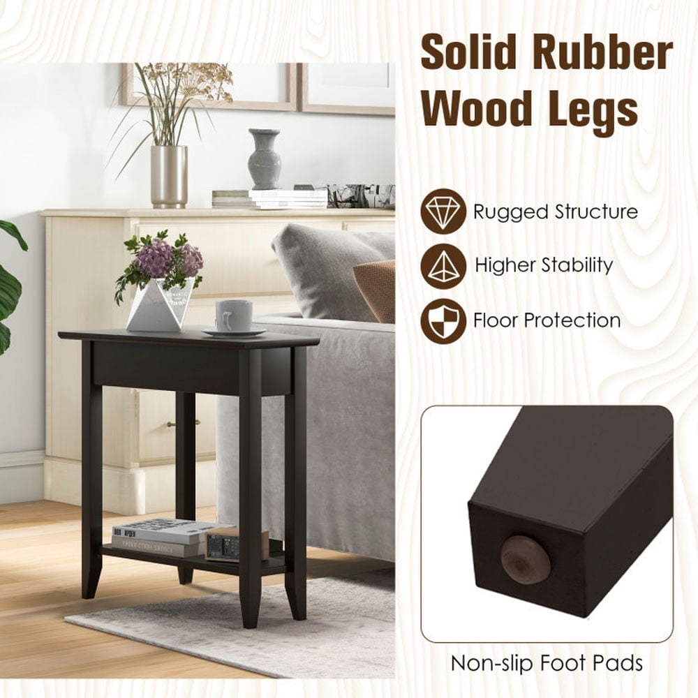 Finihen End Table, 2-Tier Wedge Narrow End Table with Storage Shelf and Solid Wood Legs, Sofa Side Table, Bed Side Table, for Living Room, Bedroom, Espresso Finihen End Table, 2-Tier Wedge Narrow End Table with Storage Shelf and Solid Wood Legs, Sofa Side Table, Bed Side Table, for Living Room, Bedroom, Espresso