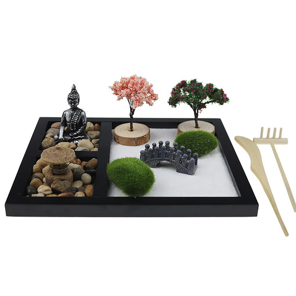 Tabletop Zen Garden Kit Rock Sand Garden with Incense Holder Stress Reliever 