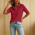 thumbnail image 6 of MOJOGO Women's Solid Color Shirsts Lightweight Cotton Linen Blend Half Sleeve Top with Quarter Snap Button Casual Work Summer Top XL, 6 of 8