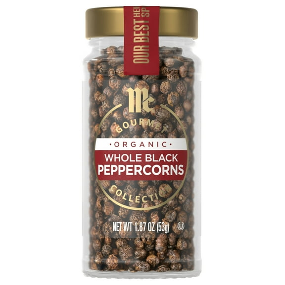 McCormick Gourmet Organic Whole Black Peppercorns, 1.87 oz Bottle