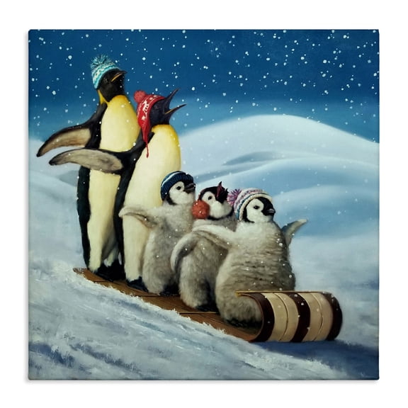 Stupell Industries Sleigh Ride Snowy Penguins Canvas Wall Art design by Lucia Heffernan, 17 x 17