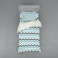 thumbnail image 2 of Blue Duvet Cover Set, Ocean Inspired Image with Sharp Zig Zag Chevron Image, Bedding Set with Shams and Fitted Sheet, 3 Sizes, by Ambesonne, 2 of 3