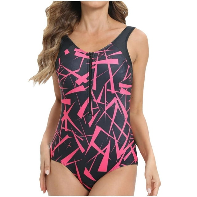Trajes de Baño de Bikini de Mujer, Traje de Baño de Ajuste Apretado con Cremallera Impresa, Sexy Beach One-Piece