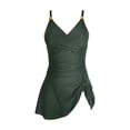 thumbnail image 5 of IYYVV Women's Tummy Control Swimsuits One Piece Swim Dress V Neck Slimming Criss Cross Ruched Skirt Tie Knot Swimwear 2026 Army Green 2XL, 5 of 5
