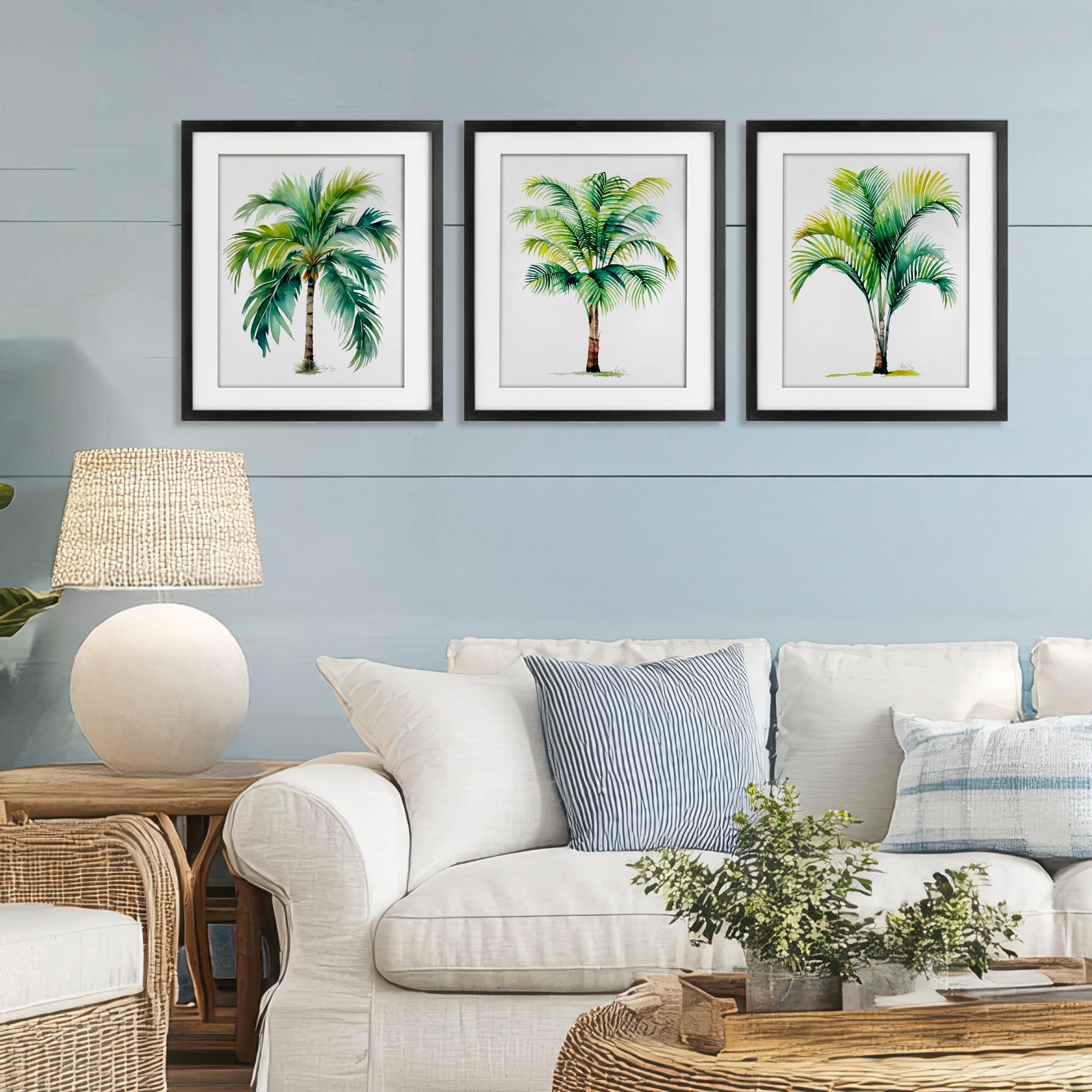 Stupell Industries Exotic Lagoon Palms 3 Piece Black Framed Print Under Glass Set, design by Shelly Craig