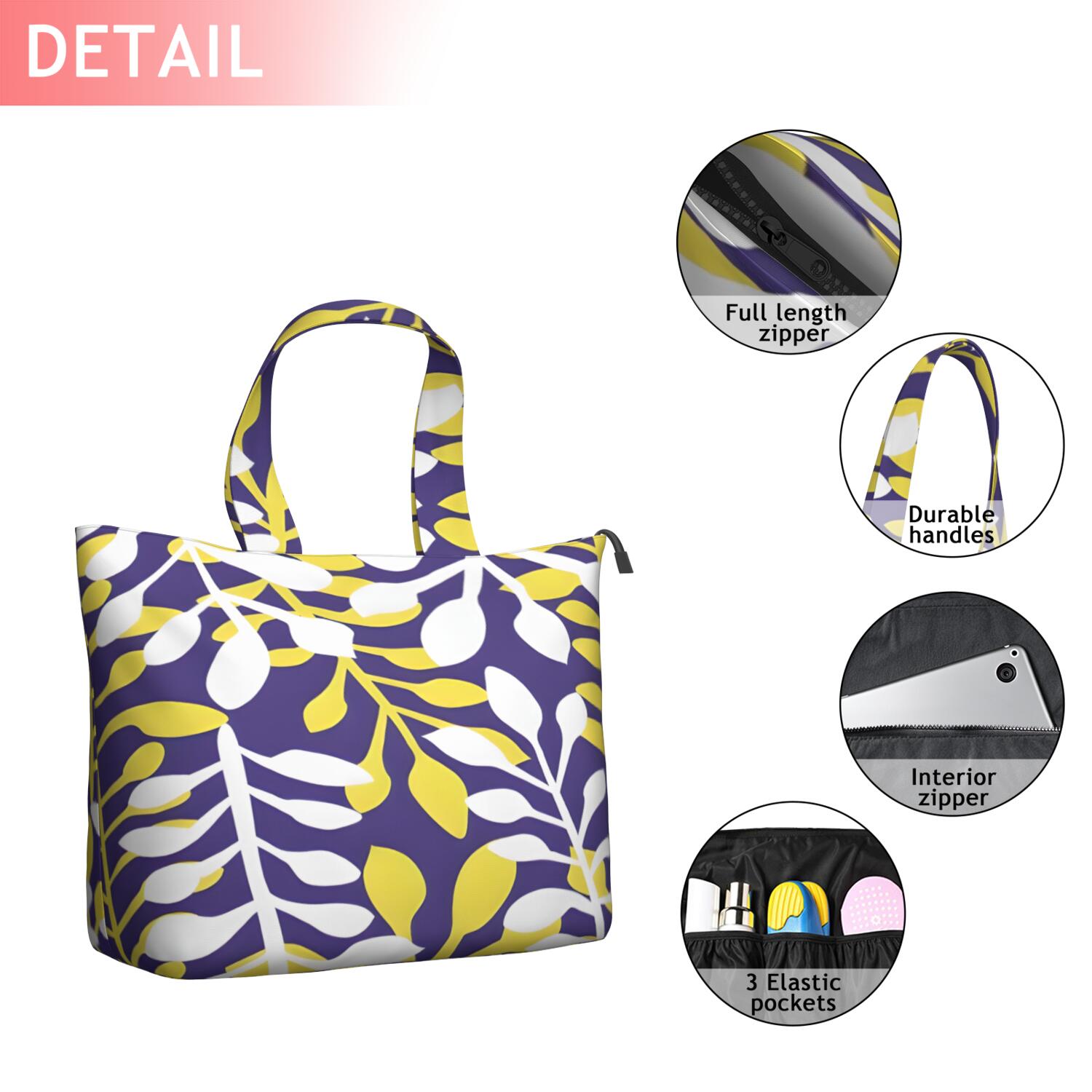 Purple Leaf Pattern Travel Tote Bags for Women Carry On,Large Weekender Bags for Women Travel,Multi Functional Duffle Bag for Work,Shopping,Sports