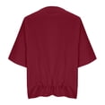 thumbnail image 4 of Craaazy Women's Casual Loose Fit Solid Color Crew Neck Shoulder Pleated Linen Cotton Blend Quarter Sleeve Blouse with Elastic Hem for Daily Wear Gifts, 4 of 9