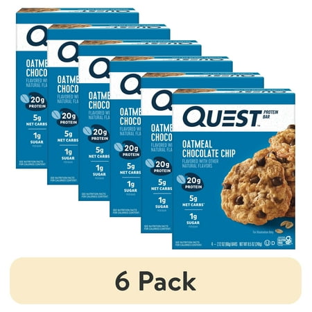 (6 pack) Quest Protein Bar, Oatmeal Chocolate Chip, 20g Protein, Gluten Free, 4 Count