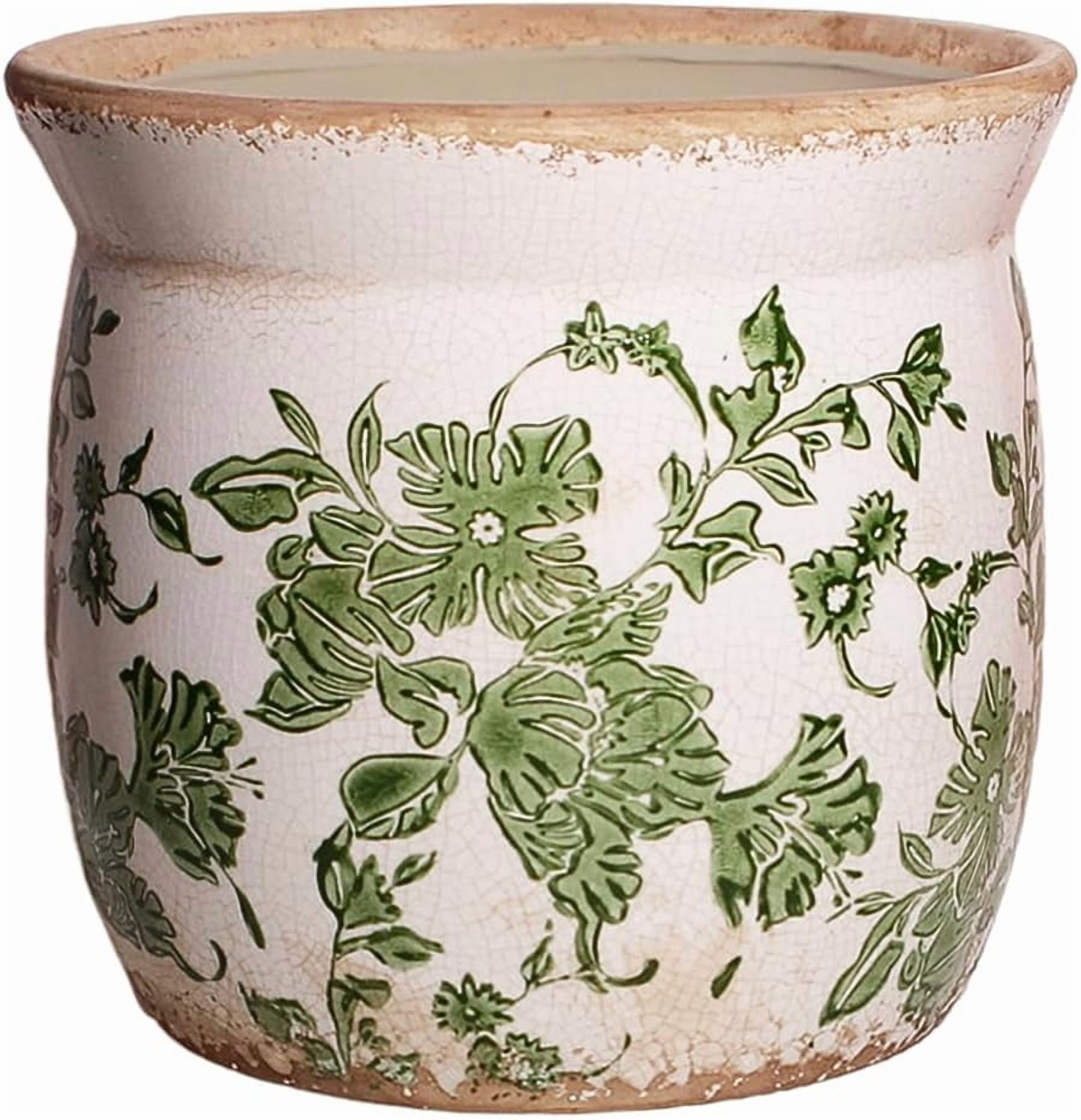 Rustic Ceramic Pots for Plants, 6.21in. Vintage Crackle Glazed Planters for Indoor & Outdoor Plants with Drainage Hole, Unique Planting Pots for Gardening, Tuscan Decor Plant Pots Indoor, Floral