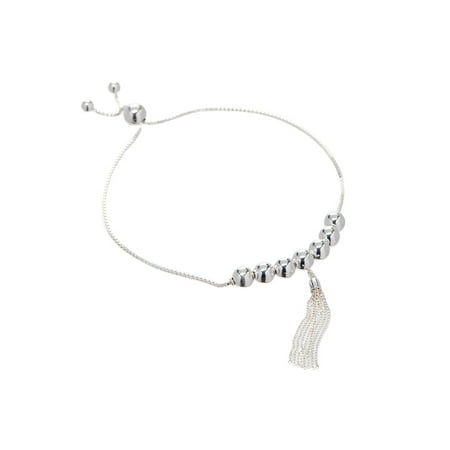 Pori Jewelers Sterling Silver Ball Wtassel Chain Slider Adjustable Bracelet