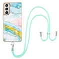 thumbnail image 2 of Allytech Galaxy S21 FE Case, Flexible TPU Marble Pattern Slim Fit Anti-scratch Shock-absorbing Full Protection Back Cover with Hand Strap Lanyard Case for Samsung Galaxy S21 FE, Green Pink, 2 of 4
