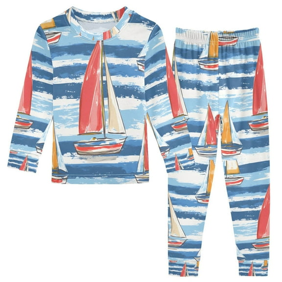 FORMRS Long Sleeve Top and Pants Pajama Set for Niños 2-Piece Sleepwear, Sizes 18M-8Y, Red Sailboats