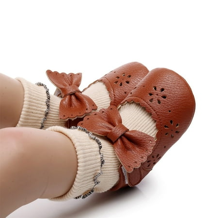 

kpoplk Cute Shoes For Teen Girls Girls Single Shoes Bowknot First Walkers Shoes Hook Loop Toddler Soft Baby Girls Shoes(Brown)
