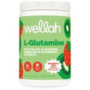 Wellah L-Glutamine Strawberry Kiwi Powder (50 Servings) - 5g L-Glutamine Per Serving, Sweetened with Stevia