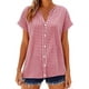 thumbnail image 2 of Camisas de Manga Larga para Mujeres Cuello en V de Ajuste Suelto Botón de Manga Corta Lino Túnica Blusa Cuadrado, 2 of 8