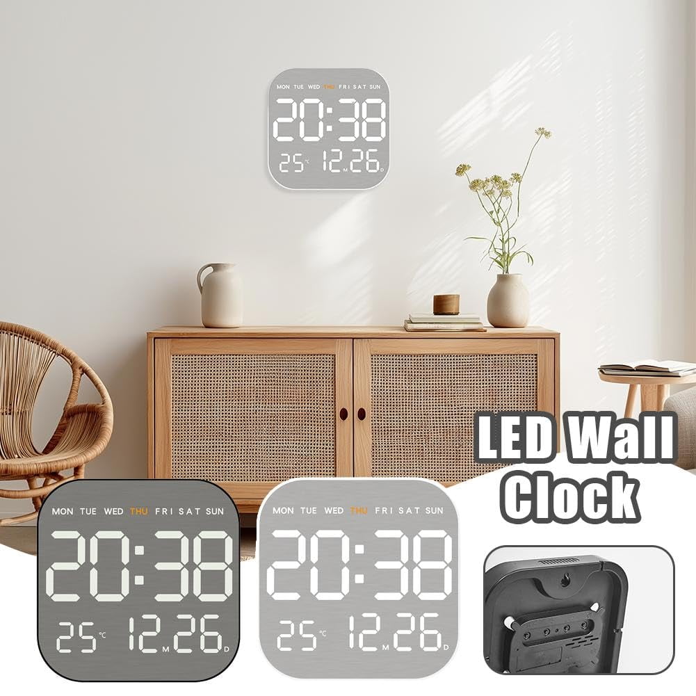 Atomic Wall Clock with Indoor/Outdoor Temp Large Number Display Silent Battery Operated Alarm Analog Digital Clocks for Bedroom Seniors Desk Living Room Office Bathroom Kitchen Shower(White)
