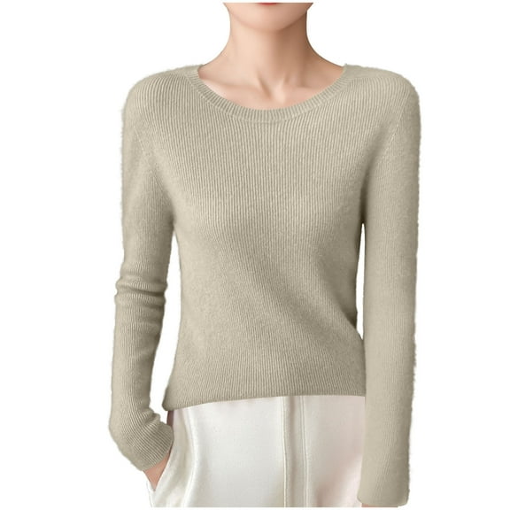 Womens Thin Basic Knitted Sweaters, Fall Sweaters for Women Casual Ribbed Solid Color Crewneck Long Sleeve Pullover S-2XL