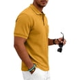thumbnail image 4 of Mens Waffle Knit Polo Shirt Short Sleeve Button Down Pocket Top Casual Summer Golf Tee for Men Lightweight Breathable Fit Ginger M, 4 of 6