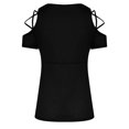thumbnail image 2 of yoeyez Summer Tops for Women 2024 Petite Fitted Shirts For Women Sexy Off The Shoulder Tops Loose Short Sleeve T Shirt Black Crop Top Hollow Out Tunic, 2 of 6