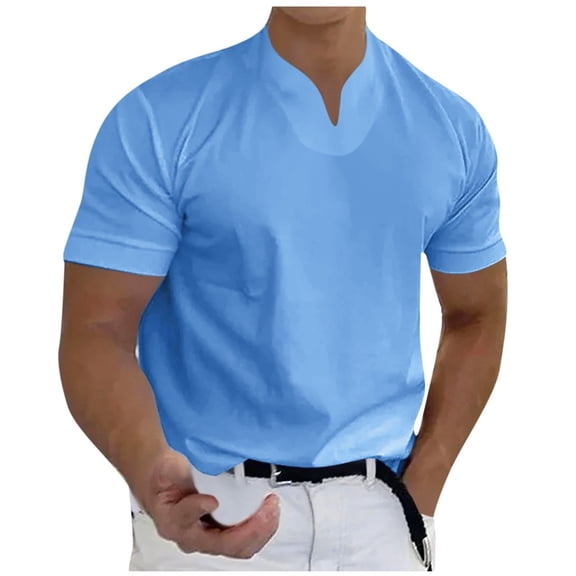 Garbnen M-5XL Big and Tall Shirts for Men Loose Fit Short Sleeve Mens V Neck Shirts Lightweight Breathable Summer Casual Work Going Out Workout Shirt Men Blue 5XL