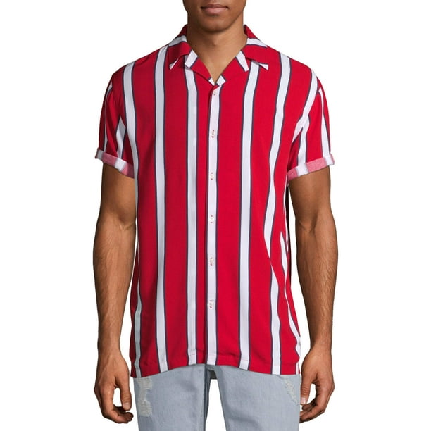 No Boundaries Men's Short Sleeve Striped Resort Shirt