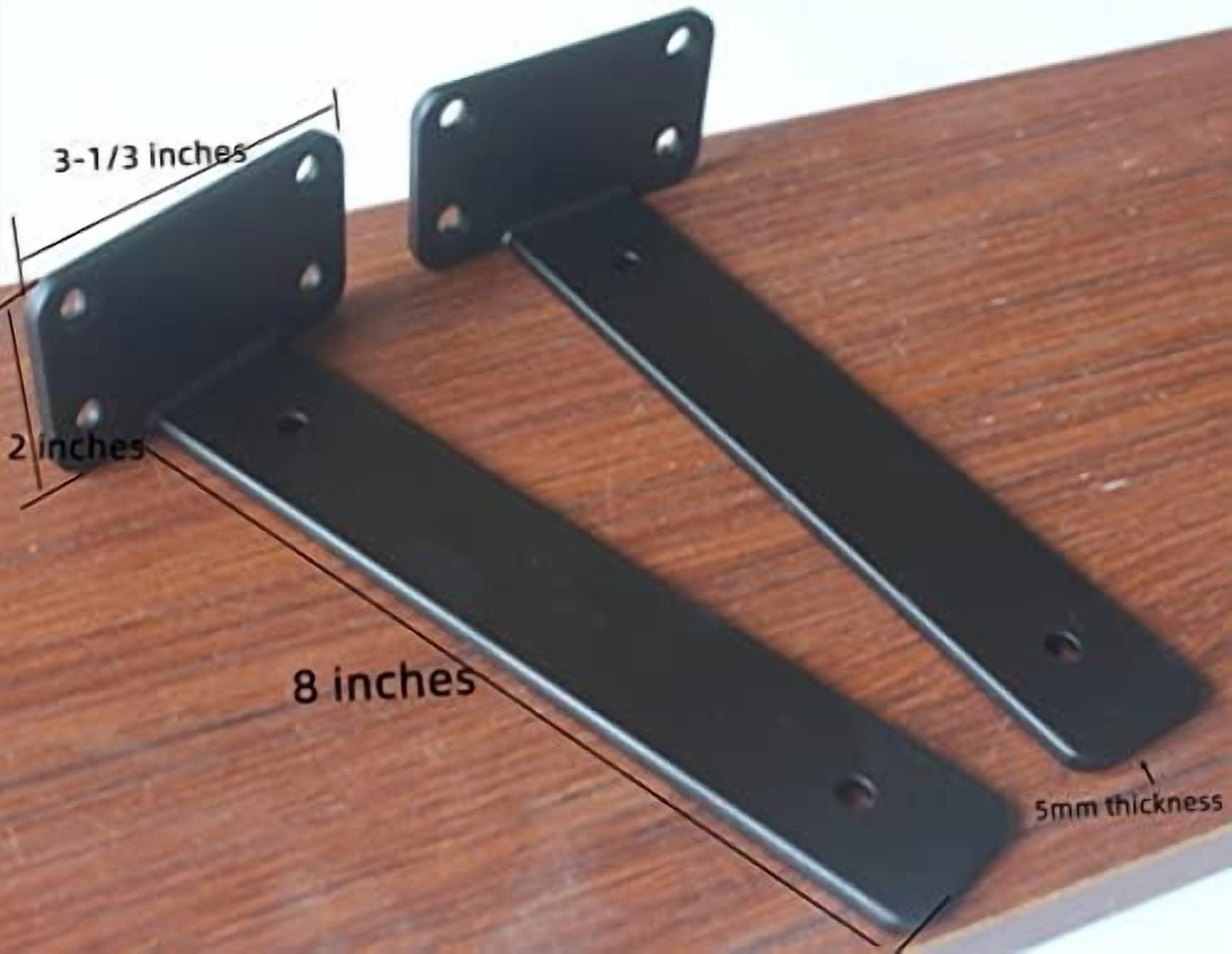 8 Pack - 8 inch Black Hidden L Shelf Bracket (1/5 Inch Thicked) Iron Floating Shelf Brackets Rustic Industrial Metal Brackets for Shelf Support