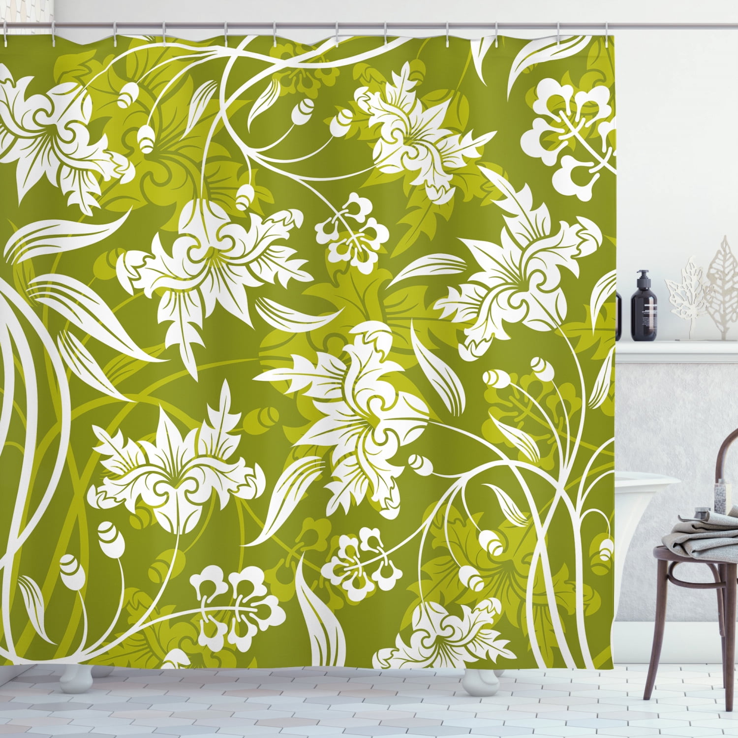 Green Flower Shower Curtain Spring 2026 Collection 1