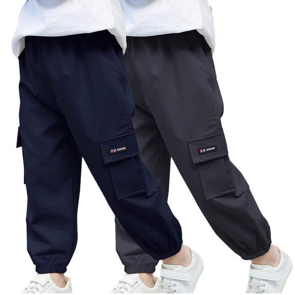 Odeerbi 2-14 Años Boys 2 Pcs Pantalones de Carga Pantalones Jogger Pantalones Spring Summer Color Sólido Pantalones de Trabajo Informal Con Bolsillo